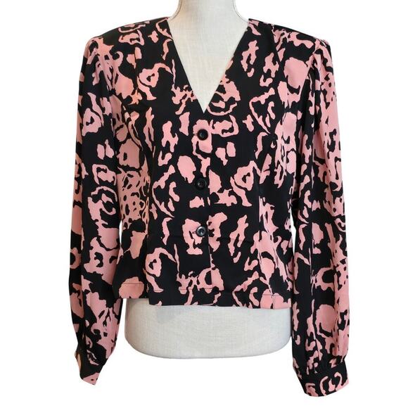 NWT Nasty Gal Abstract Print Blouse Pink boxy crop style loose fitted women Sz 4 - Picture 4 of 11